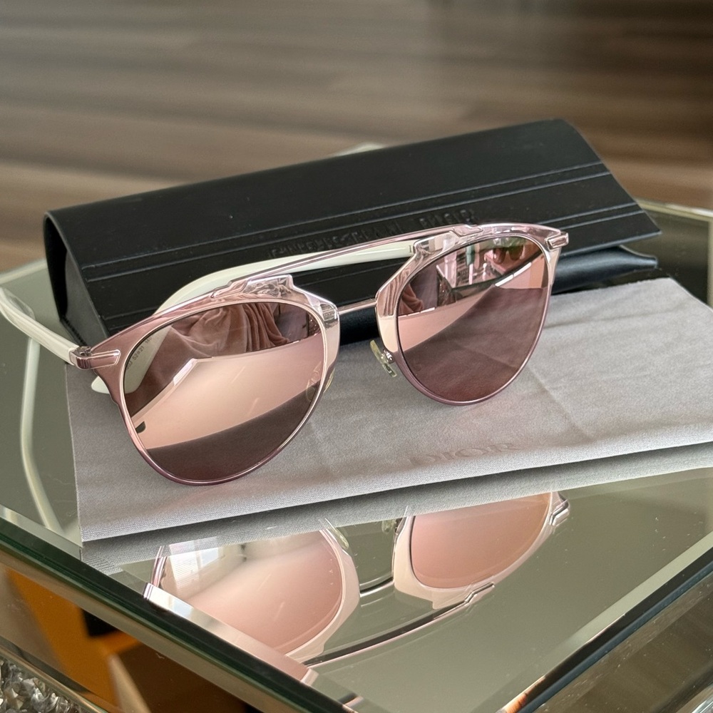 Dior Rose Gold Pink Mirrored Sunglasses with Case & Cloth